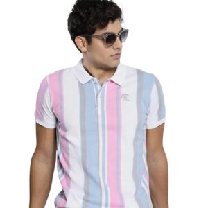 The Indian Garage Co Men Slim Fit Striped Polo Collar Tshirt