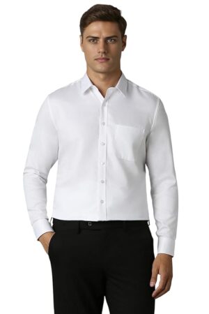 Louis Philippe Men's Slim Fit Easy to Iron Everyday wear Premium Cotton Full Sleeve Textured Formal Shirt