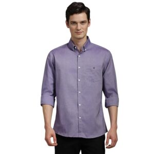 Louis Philippe Men's Slim Fit Signature Oxford Easy Care, Natural Stretch Full Sleeve Solid Casual Shirt, Cotton