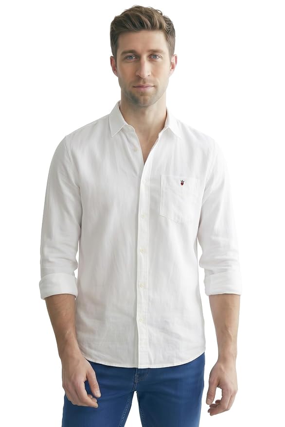 Louis Philippe Men's Cotton Slim Fit Over Dyed Color Depth Comfortable and Durable Soft Handfeel Full Sleeve Solid Casual Shirt