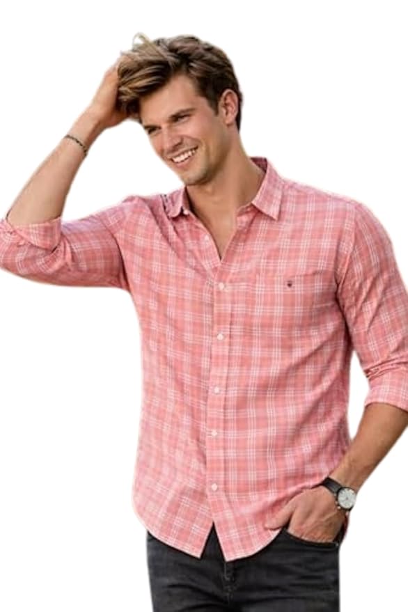 Louis Philippe Men's Slim Fit Premium Cotton Easy Care, Soft Handfeel Full Sleeve Checks Casual Shirt