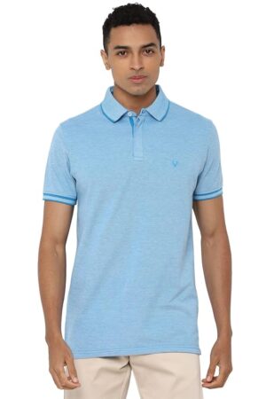 Allen Solly Men’s Pastel Shade Polo T‑Shirt | Bird’s Eye Knit Texture | Soft Cotton‑Blend | Regular Fit | Half Sleeves | Casual Everyday Wear