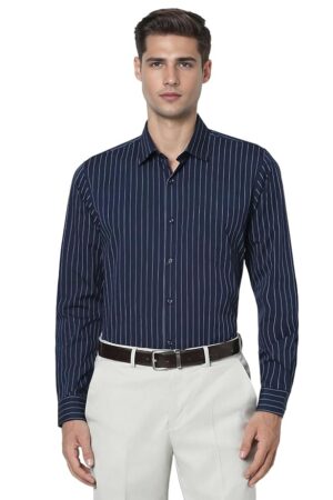Peter England Men's Slim Fit Full Sleeve Striped Formal Shirt | Cotton Rich | Wonder Fabric | Pin Point Oxford