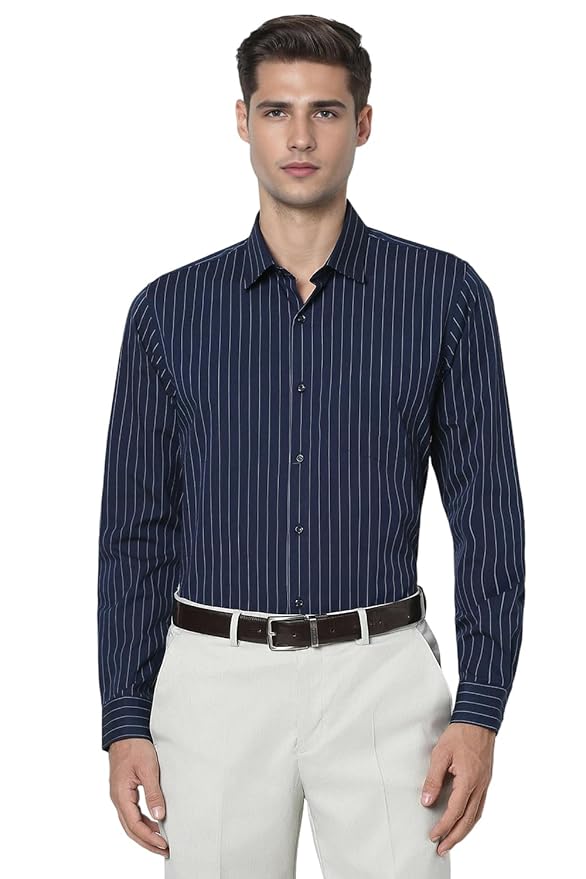 Peter England Men's Slim Fit Full Sleeve Striped Formal Shirt | Cotton Rich | Wonder Fabric | Pin Point Oxford
