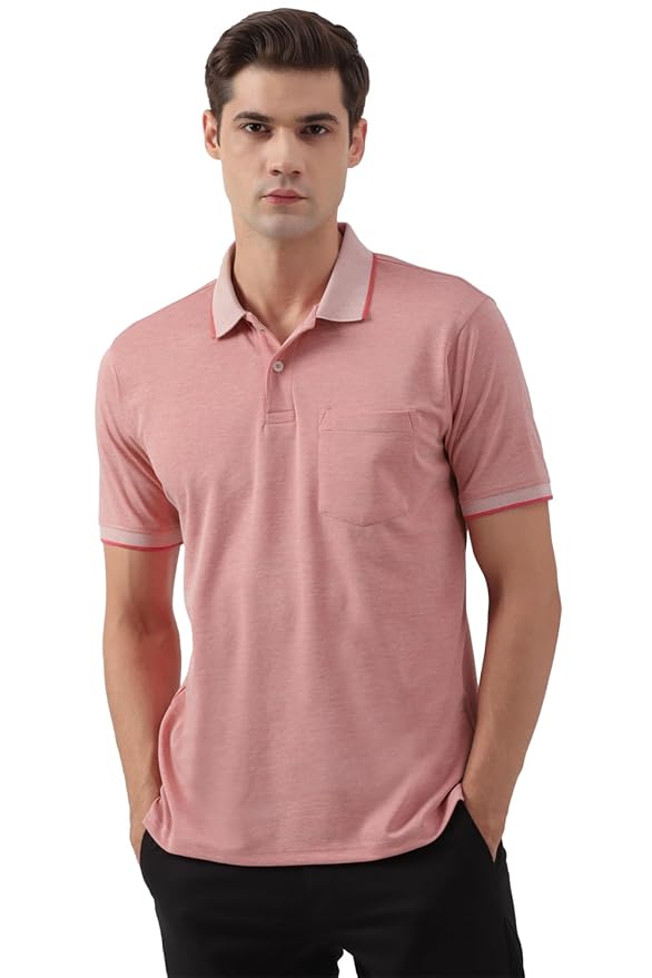Peter England Men's Premium Regular Fit Half Sleeve Polo T-Shirt with Pocket | Cotton Rich | Birds Eye Interlock Weave