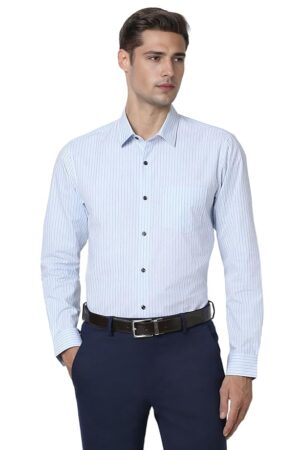 Peter England Men's Striped Slim Fit Full Sleeve Formal Shirt | Cotton-Rich | Wonder Fabric | Pin-Point Oxford Weave