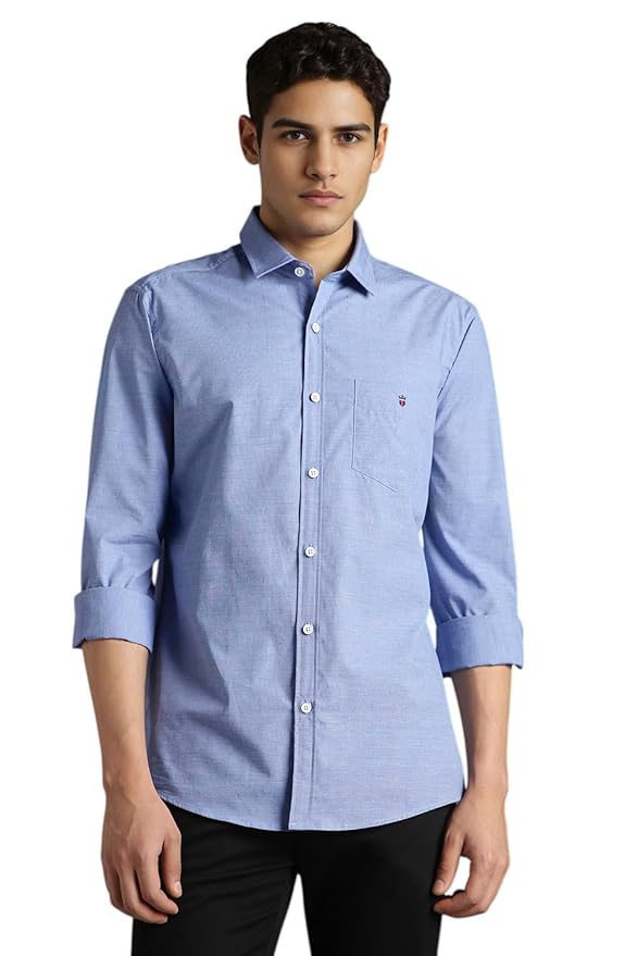Louis Philippe Men's Cotton Slim Fit Textured Fabric Soft Handfeel Full Sleeve Casual Shirt