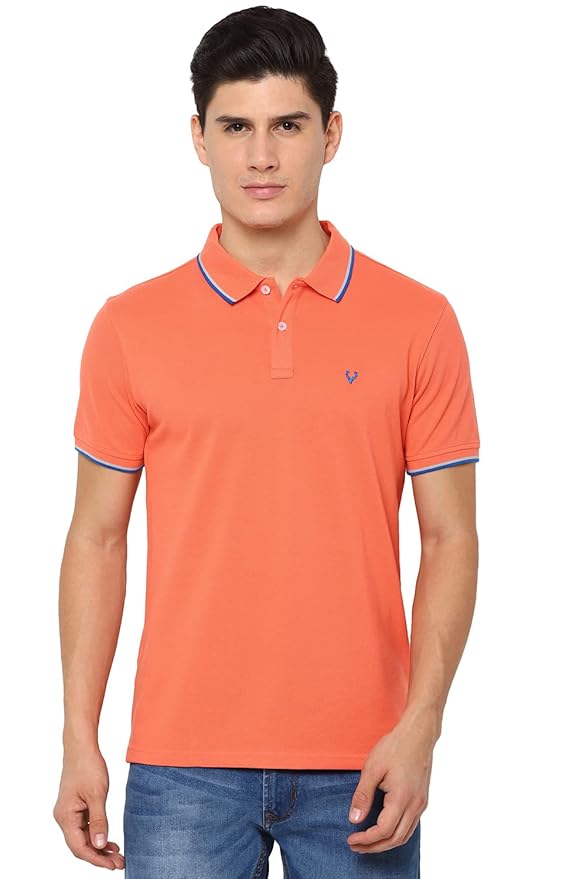 Allen Solly Men’s Solid Polo T‑Shirt | Regular Fit | Premium Cotton | Contrast Tipping Collar | Smart Casual Wear