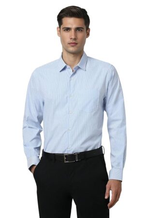 Peter England Men's Slim Fit Full Sleeve Pin-Striped Formal Shirt | Cotton-Rich | Wonder Fabric | Pin Point Oxford