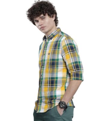 The Indian Garage Co Men Regular Fit Checkered Full Sleeves Cutaway Collar Casual Shirt