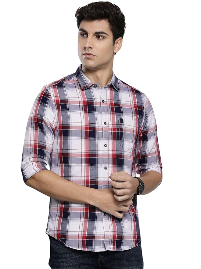 The Indian Garage Co Men Regular Fit Checkered Full Sleeves Cutaway Collar Casual Shirt