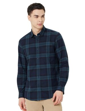 Peter England Men's Checkered Cotton Shirt | Smart Casual | Full Sleeves