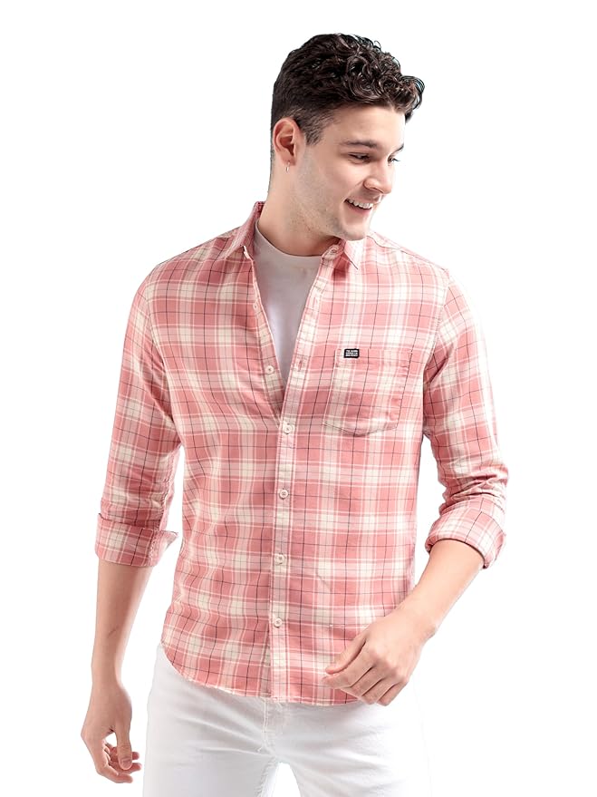 The Indian Garage Co Men Regular Fit Checkered Full Sleeves Cutaway Collar Casual Shirt